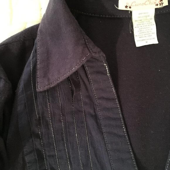 CLEANOUT SALE 90s Blue Tux Blouse - Picture 6 of 7
